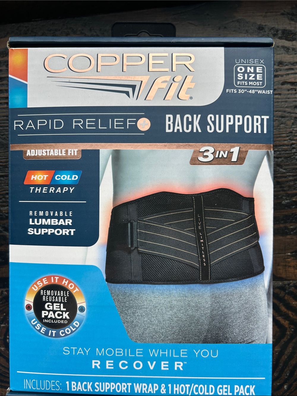 Copper Fit Rapid Relief Back Support - Black